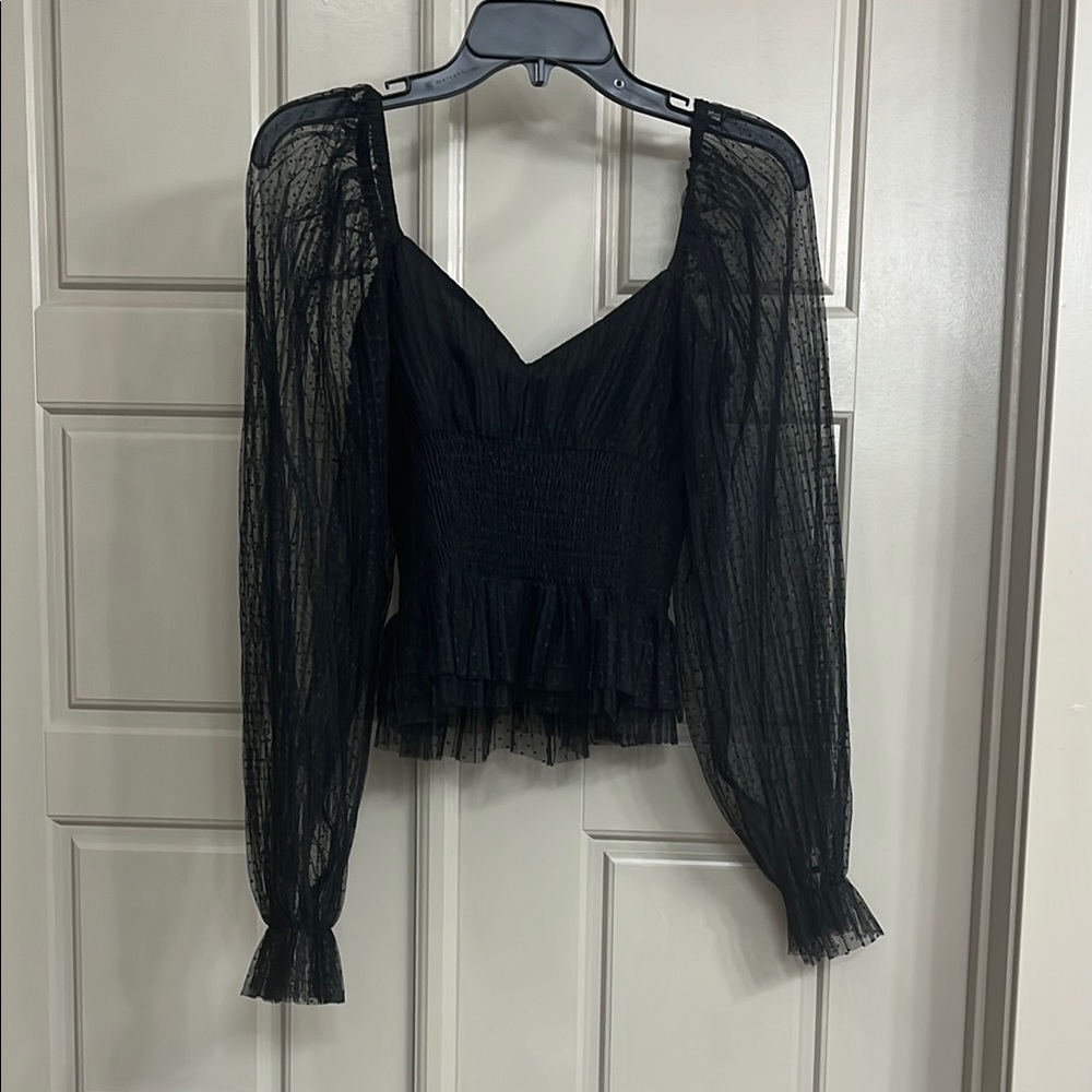 Black Fitted Bishop Sleeve Blouse